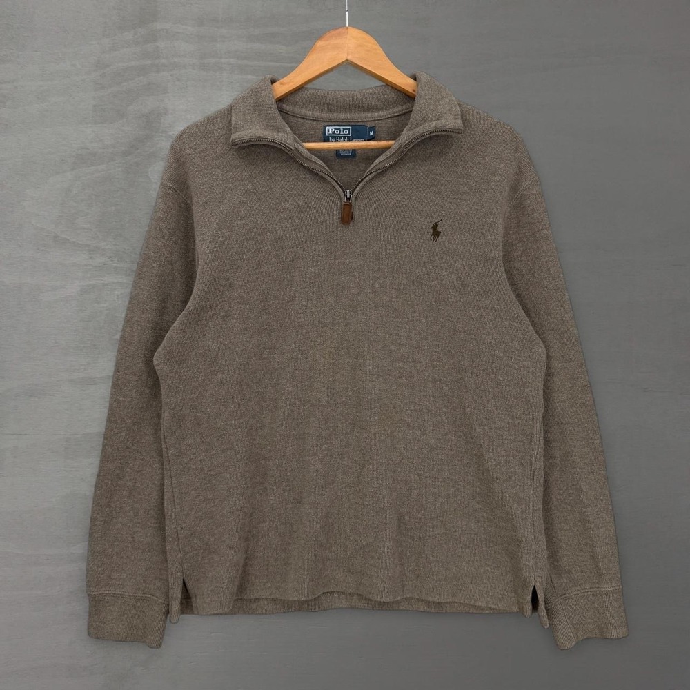 Polo Ralph Lauren Quarter Zip Sweater Pullover Brown Cotton Knit  Size Medium